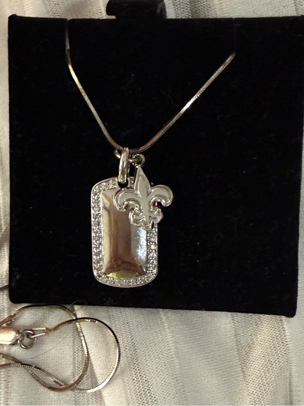 Sterling Silver 925 Dog Tag Pendant with Fleur-de-Lis Charm